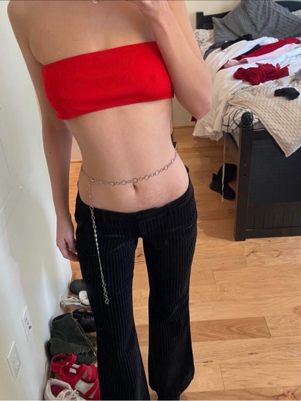 Target Red Ribbed Bandeau Bikini Top